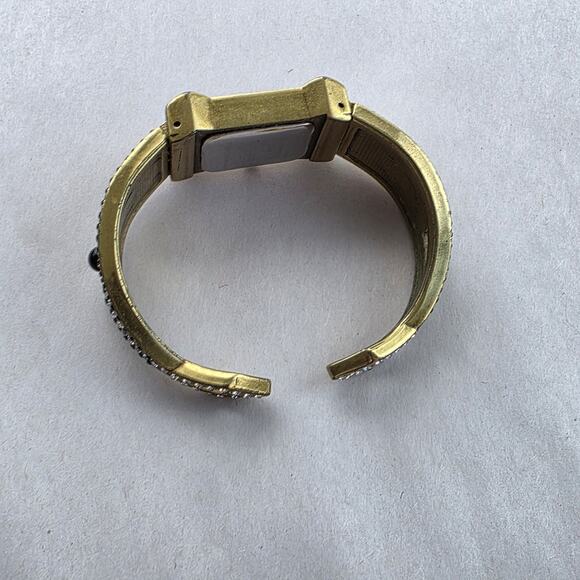 Heidi Daus Hinged Cuff Bracelet Watch Tan Swarovski Crystals Bangle Bronze Black main image 12